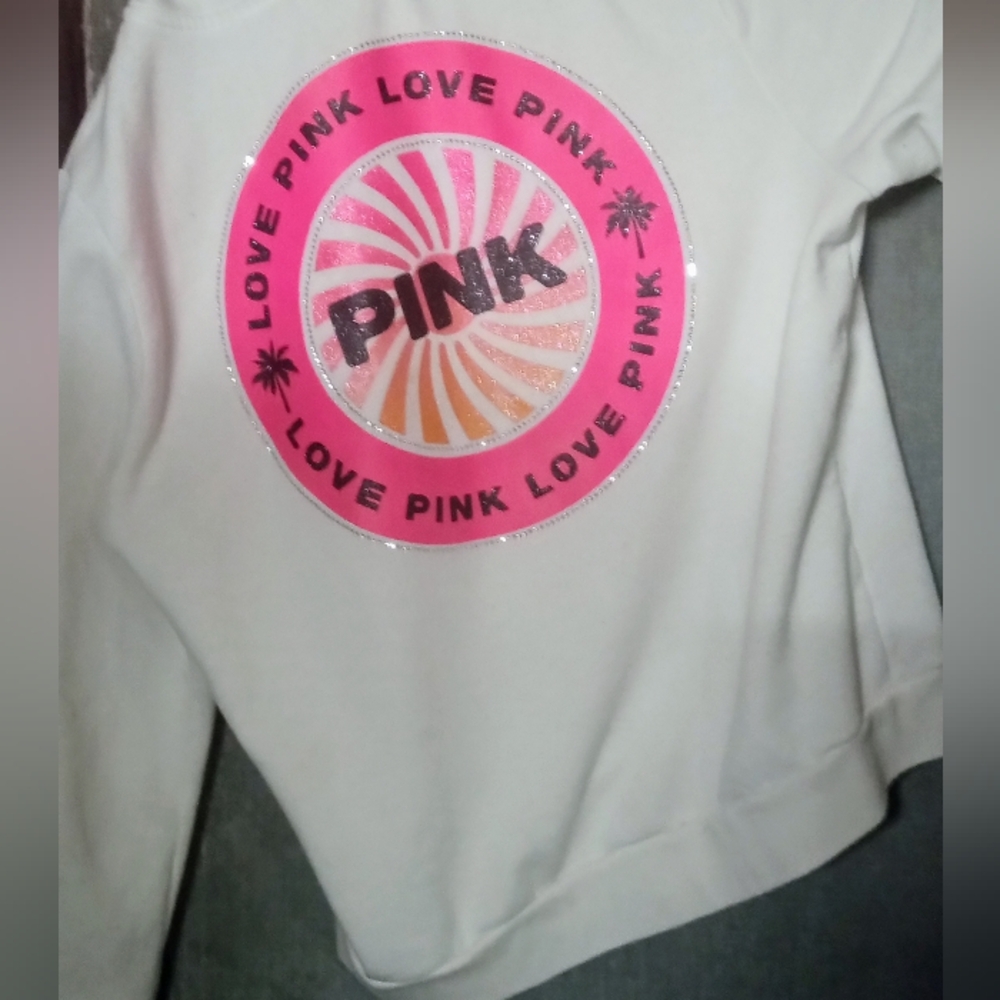 VS PINK White Hoodie HOT🔥Bling Logo on Back Sz L NEW!!